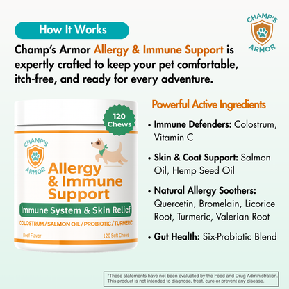 Allergy & Immune Soft Chews for Dogs. Daily Support For Itchy Skin, Immune Health, Seasonal Allergies